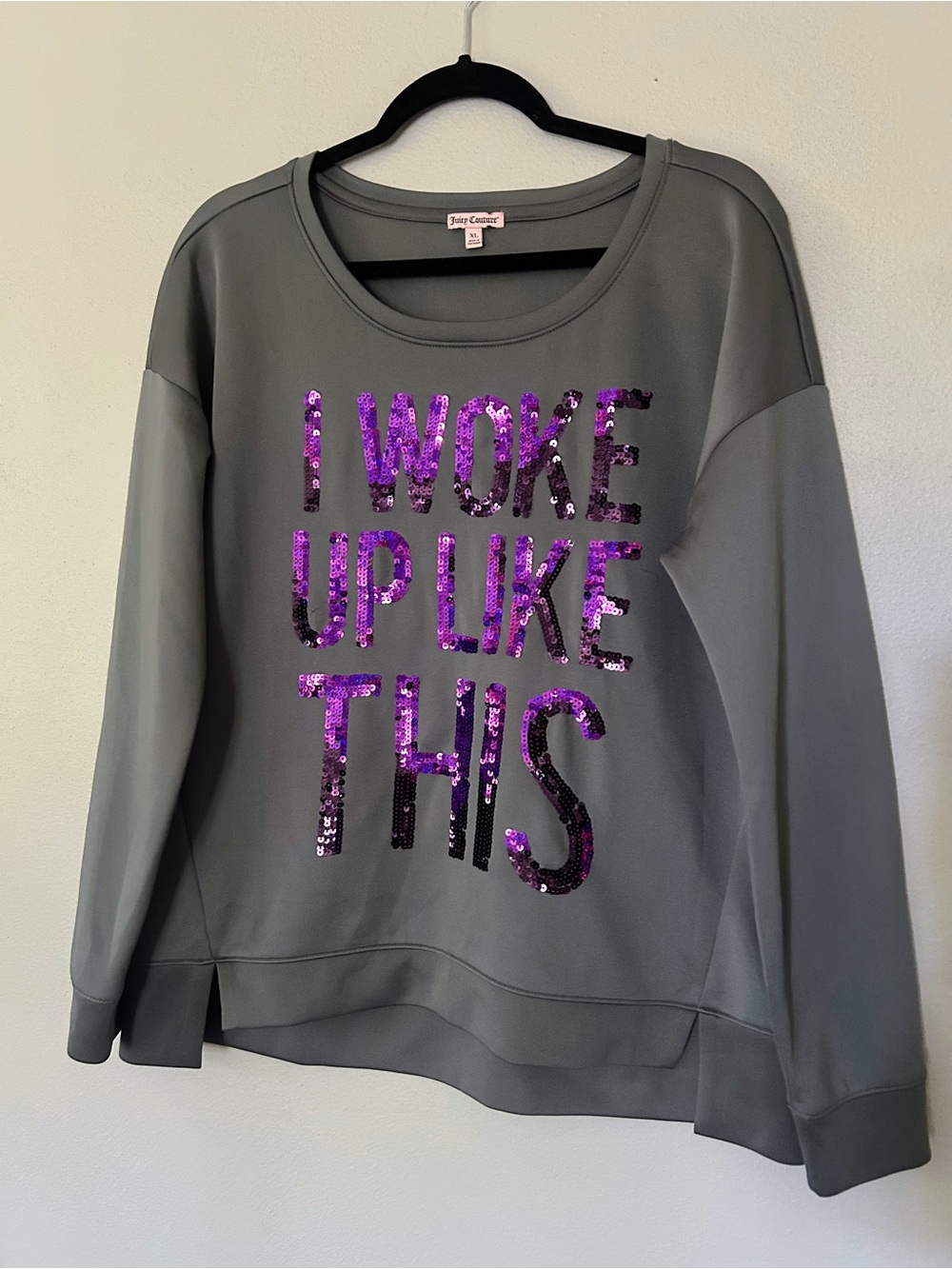Juicy Couture Casual Y2K Grey Crewneck Sweatshirt with Purple Sequins